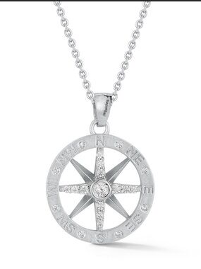 14k Gold Compass Rose Pendant Necklace with Diamond Accents